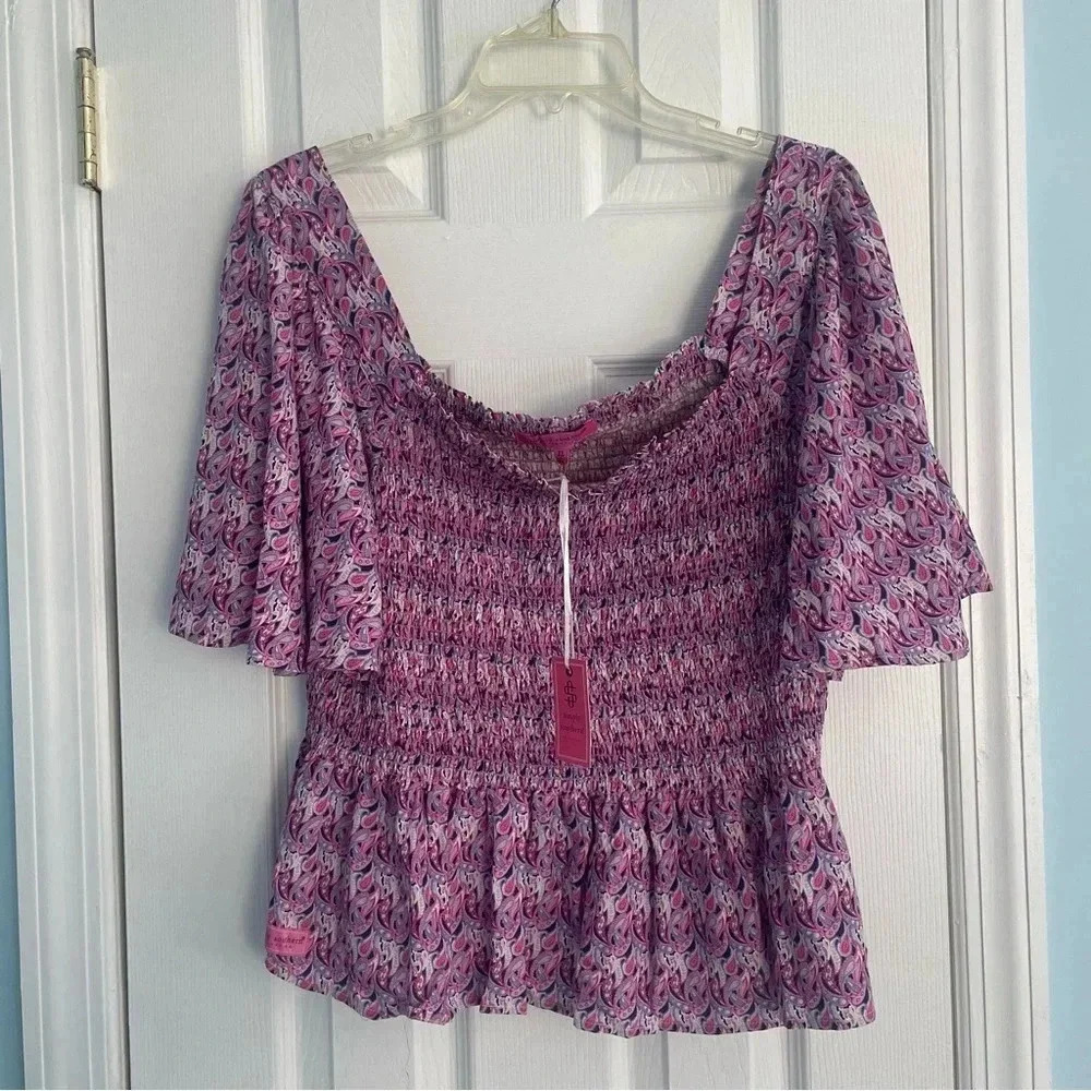 Simply Southern Women’s  Paisley Flared Patterned Purple and Pink Blouse Sz XL